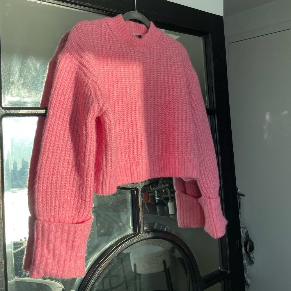 ZARA | Pink Cuffed Sleeve Wool Blend Sweater | small